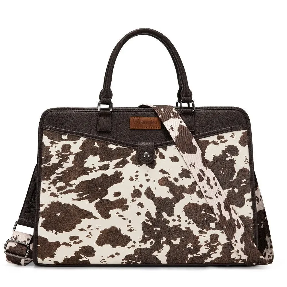 Wrangler Coffee Brown Cow Print Laptop/Multi-Use Briefcase Bag